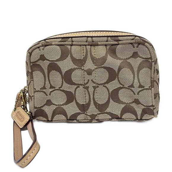 COACH Signature - Khaki Light Brown Jacquard Leather Pouch - Picture 1 of 5